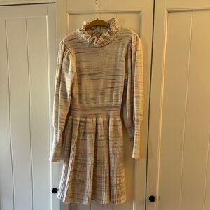 Janie and Jack Cream Knit Dress with Ruffle Neck